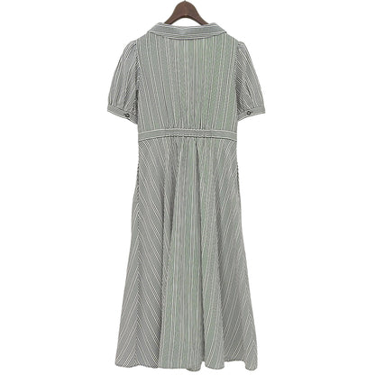 STRAWBERRY-FIELDS ストロベリーフィールズ 美品 ストライプ クラシカル シャツワンピース レディース ブラック ホワイト 2 51-11211DV ワンピース 2