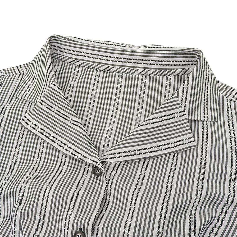 STRAWBERRY-FIELDS ストロベリーフィールズ 美品 ストライプ クラシカル シャツワンピース レディース ブラック ホワイト 2 51-11211DV ワンピース 2