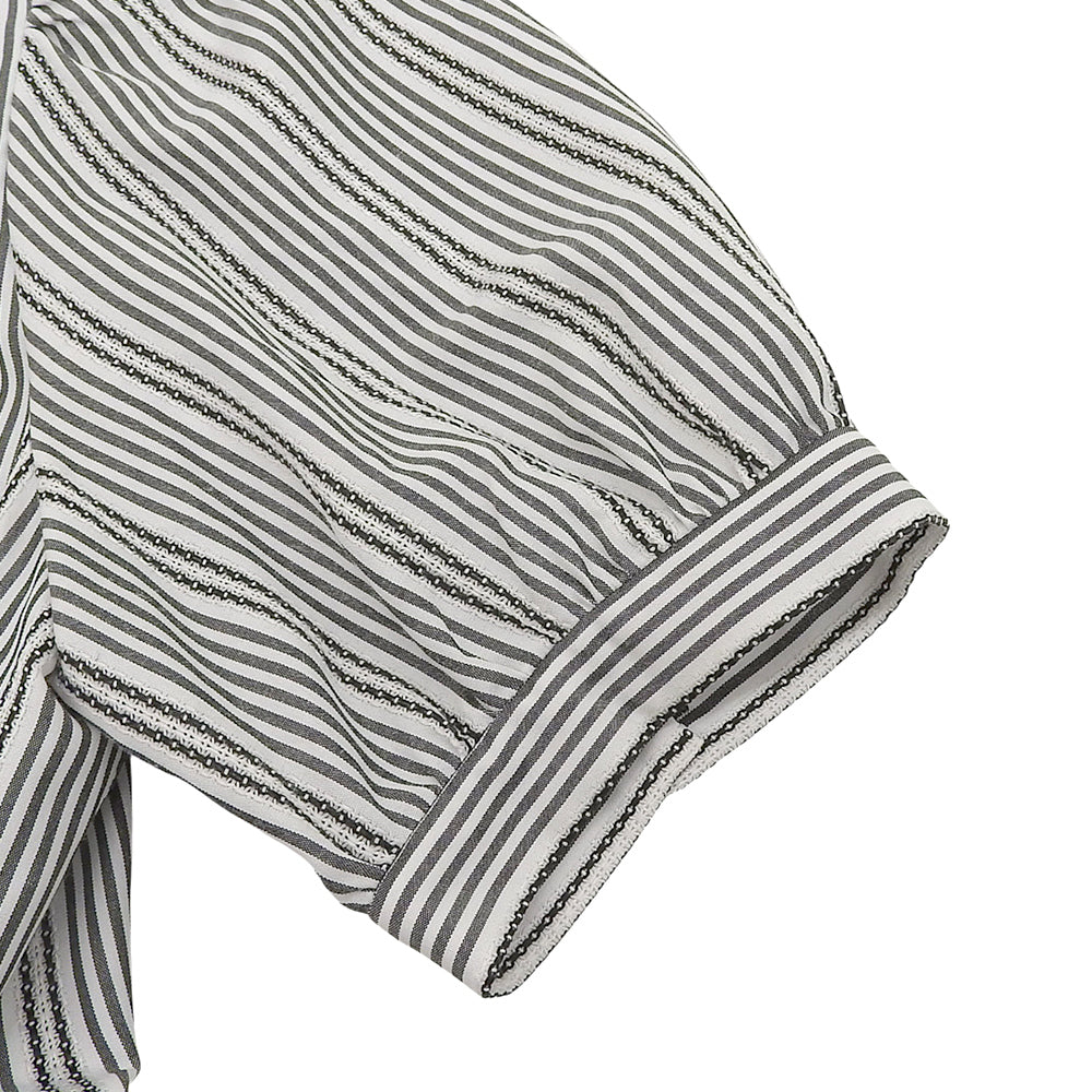 STRAWBERRY-FIELDS ストロベリーフィールズ 美品 ストライプ クラシカル シャツワンピース レディース ブラック ホワイト 2 51-11211DV ワンピース 2