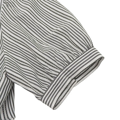 STRAWBERRY-FIELDS ストロベリーフィールズ 美品 ストライプ クラシカル シャツワンピース レディース ブラック ホワイト 2 51-11211DV ワンピース 2