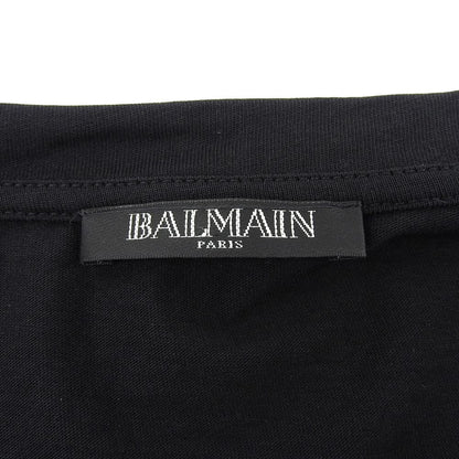 BALMAIN バルマン 美品 コットン ロゴプリント ゴールドボタン Tシャツ トップス レディース 黒 ブラック 34 148120 326I トップス 34