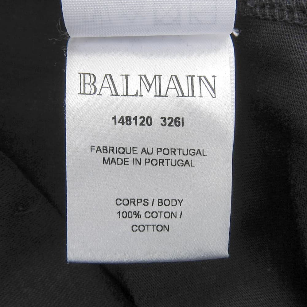 BALMAIN バルマン 美品 コットン ロゴプリント ゴールドボタン Tシャツ トップス レディース 黒 ブラック 34 148120 326I トップス 34