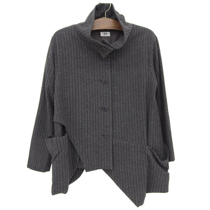 慈雨 ジウ ストライプ アシンメトリー スタンドカラー Aラインコート レディース チャコールグレー 40 コート コート 40