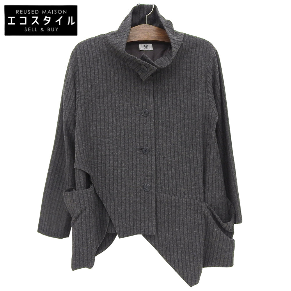 慈雨 ジウ ストライプ アシンメトリー スタンドカラー Aラインコート レディース チャコールグレー 40 コート コート 40