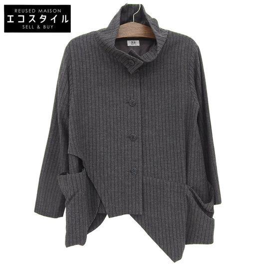 慈雨 ジウ ストライプ アシンメトリー スタンドカラー Aラインコート レディース チャコールグレー 40 コート コート 40