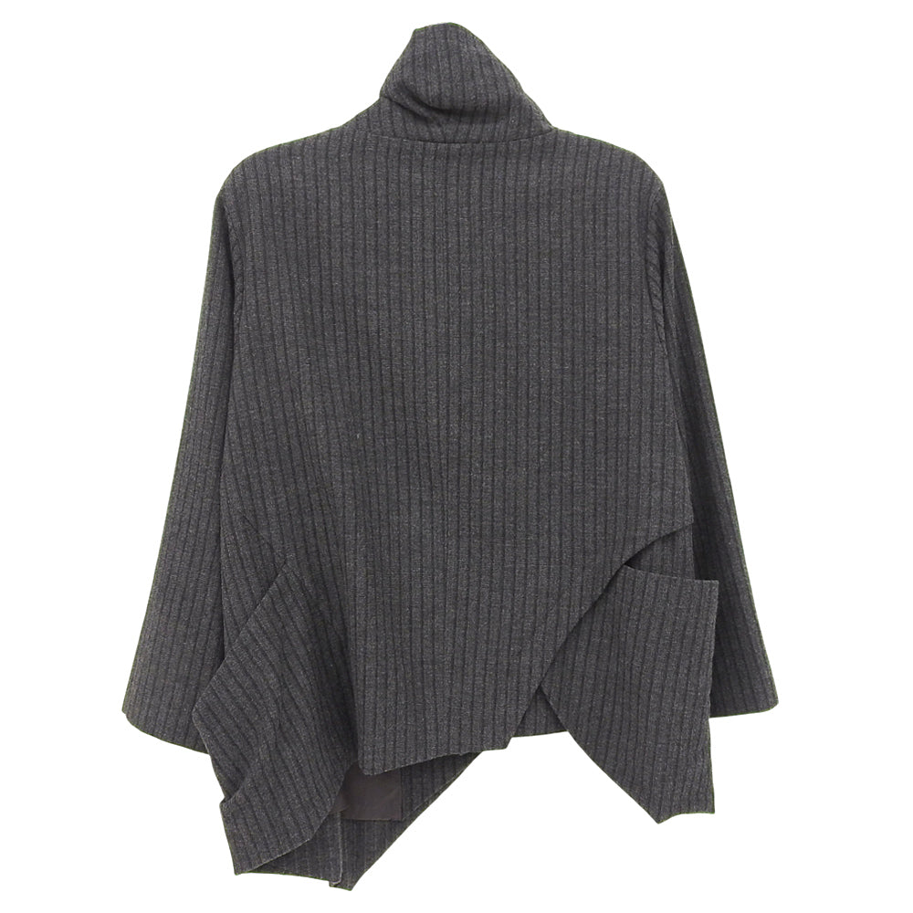 慈雨 ジウ ストライプ アシンメトリー スタンドカラー Aラインコート レディース チャコールグレー 40 コート コート 40