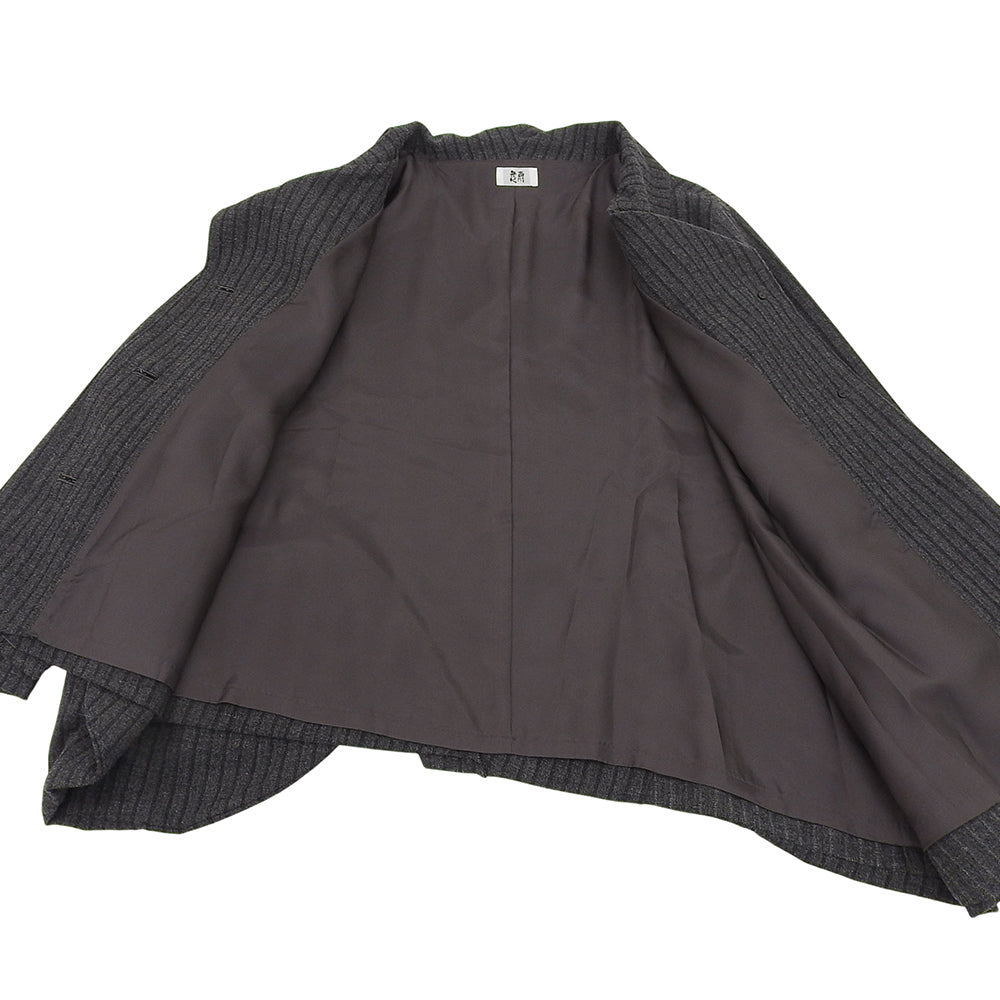 慈雨 ジウ ストライプ アシンメトリー スタンドカラー Aラインコート レディース チャコールグレー 40 コート コート 40