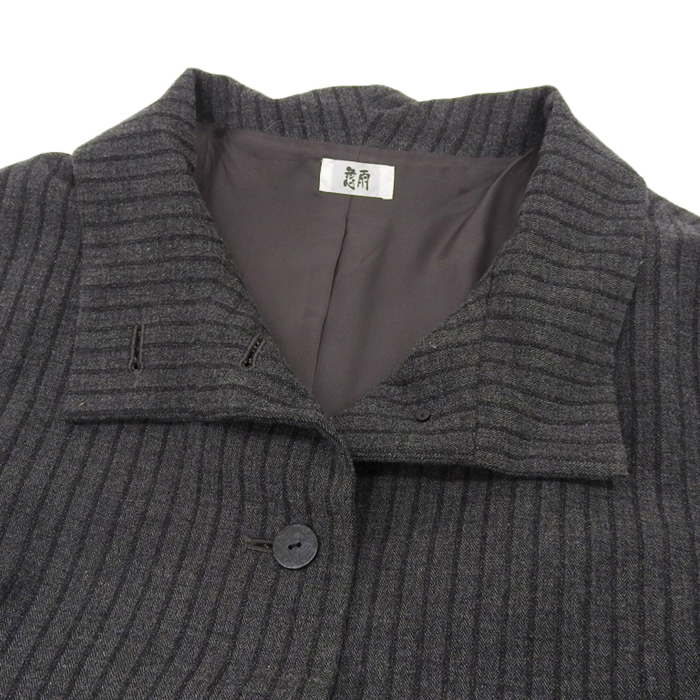 慈雨 ジウ ストライプ アシンメトリー スタンドカラー Aラインコート レディース チャコールグレー 40 コート コート 40