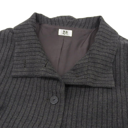 慈雨 ジウ ストライプ アシンメトリー スタンドカラー Aラインコート レディース チャコールグレー 40 コート コート 40