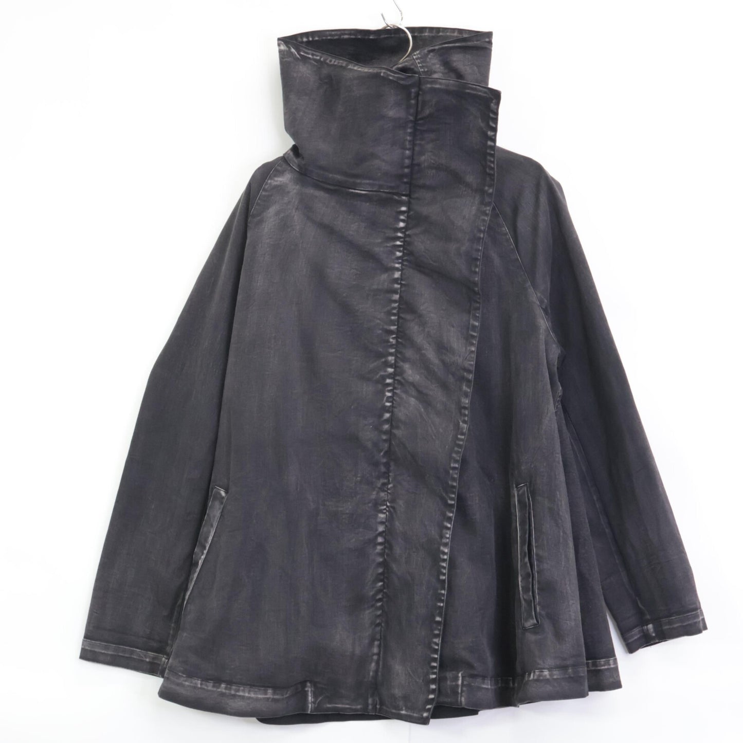 芽風 ﾌﾞﾗｯｸﾃﾞﾆﾑ風 ｱﾀﾘ加工 ｼﾞｯﾌﾟｱｯﾌﾟ変形ｺｰﾄ ジャケット 38