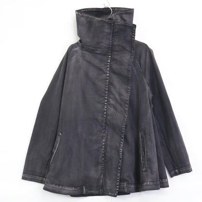 芽風 ﾌﾞﾗｯｸﾃﾞﾆﾑ風 ｱﾀﾘ加工 ｼﾞｯﾌﾟｱｯﾌﾟ変形ｺｰﾄ ジャケット 38