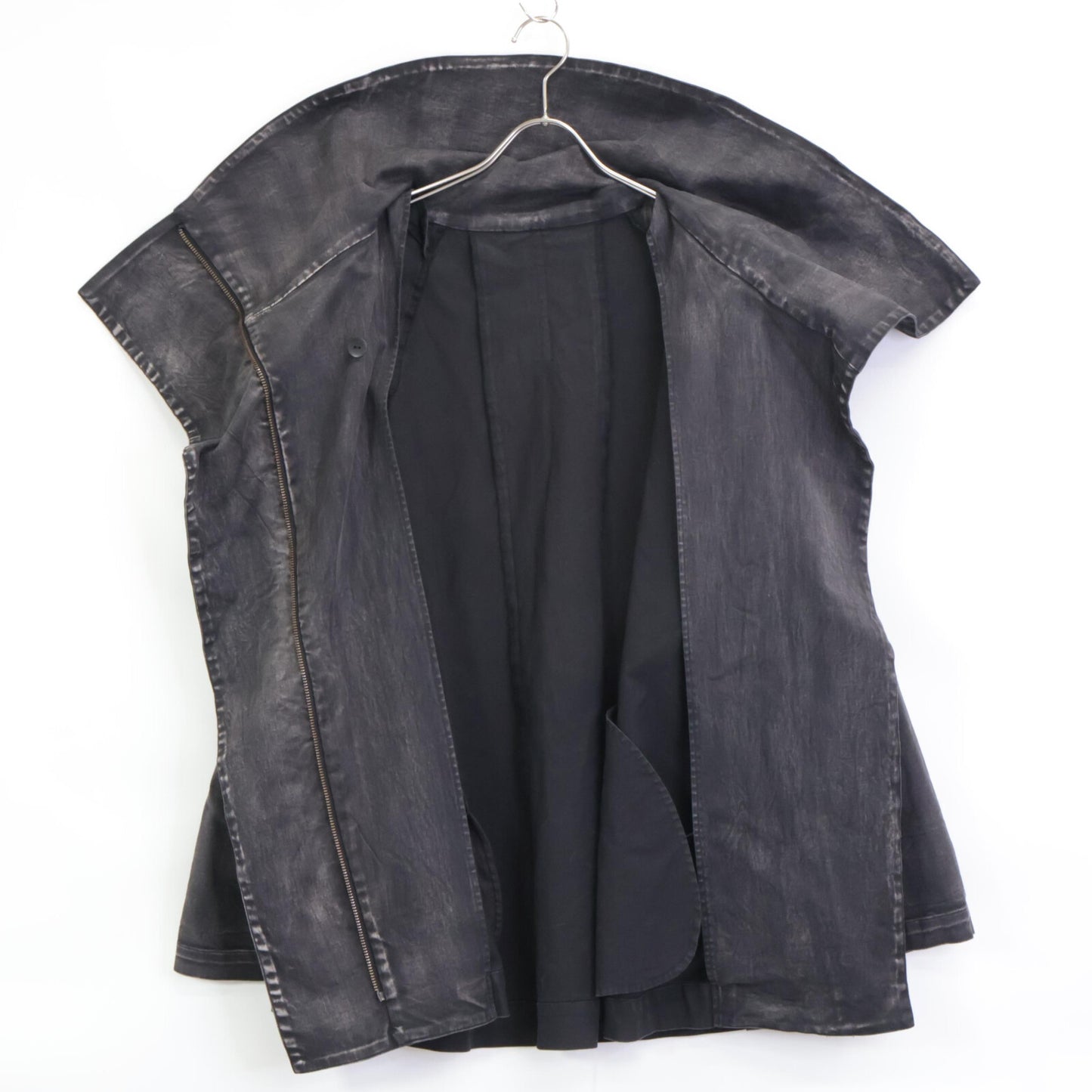 芽風 ﾌﾞﾗｯｸﾃﾞﾆﾑ風 ｱﾀﾘ加工 ｼﾞｯﾌﾟｱｯﾌﾟ変形ｺｰﾄ ジャケット 38