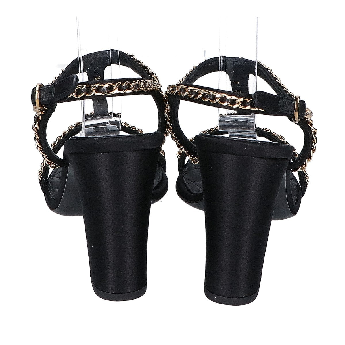 CHANEL シャネル 【美品】G46109 イミテーションパール チェーン/サテン アンクルストラップ ラムスキン サンダル シューズ 38C