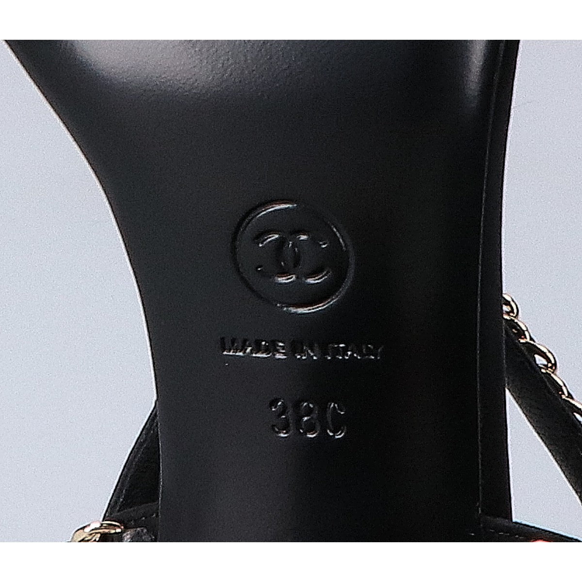 CHANEL シャネル 【美品】G46109 イミテーションパール チェーン/サテン アンクルストラップ ラムスキン サンダル シューズ 38C