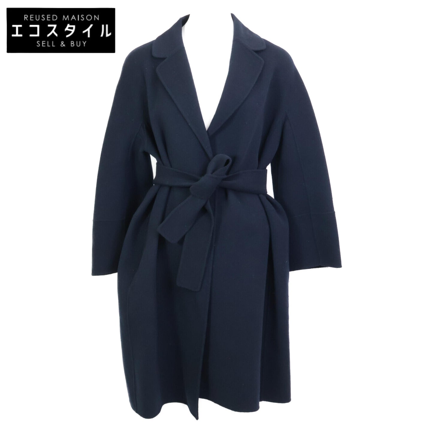 S MaxMara エスマックスマーラ 【ｸﾁｰﾄｱﾏﾉｰﾉ】90860189 ﾈｲﾋﾞｰ ﾍﾞﾙﾃｯﾄﾞﾀﾞﾌﾞﾙﾌｪｲｽｺｰﾄ コート 40