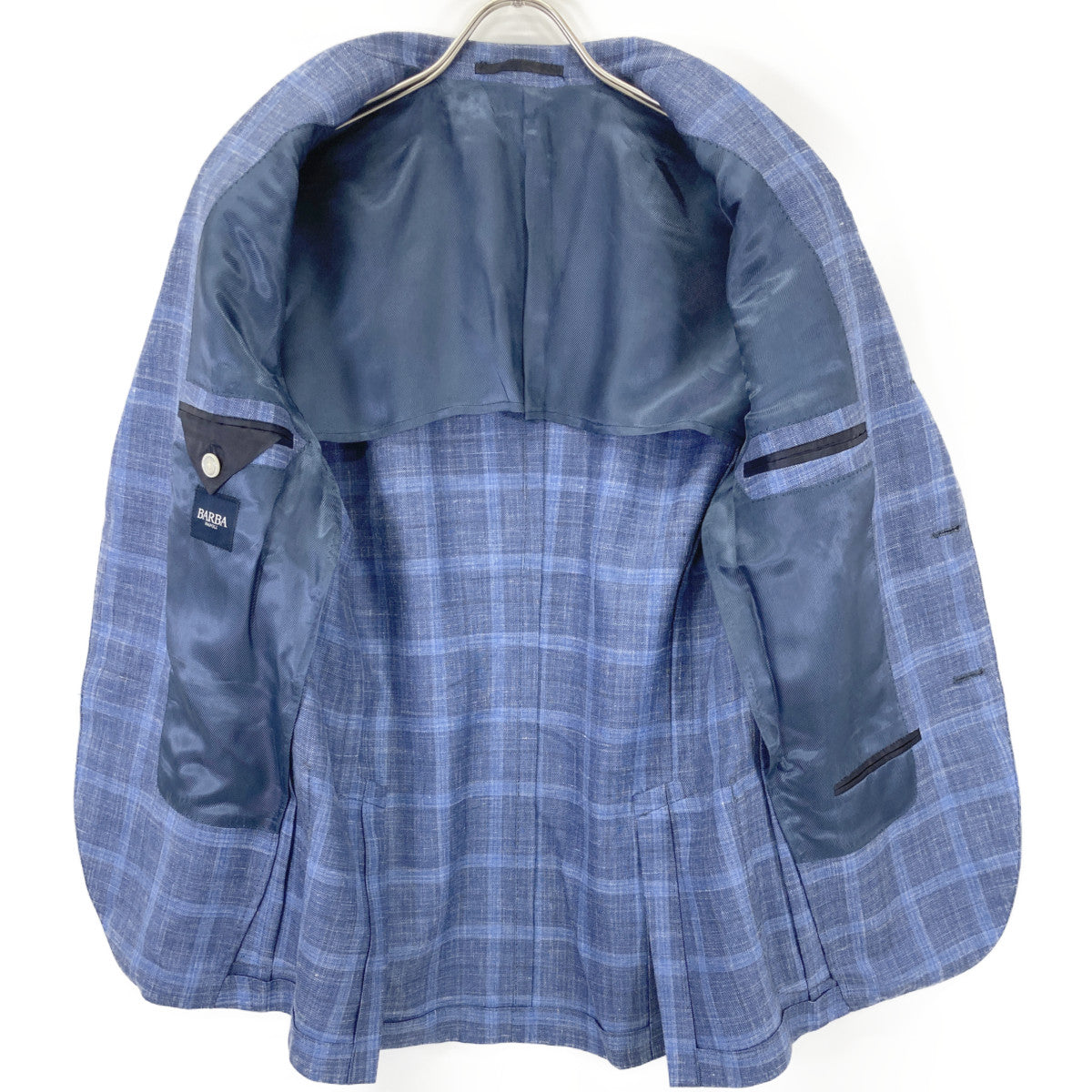 BARBA バルバ ｼﾙｸ×ﾘﾈﾝ混 ﾁｪｯｸ 3Bｼﾞｬｹｯﾄ/ﾌﾞﾚｻﾞｰ ジャケット 44