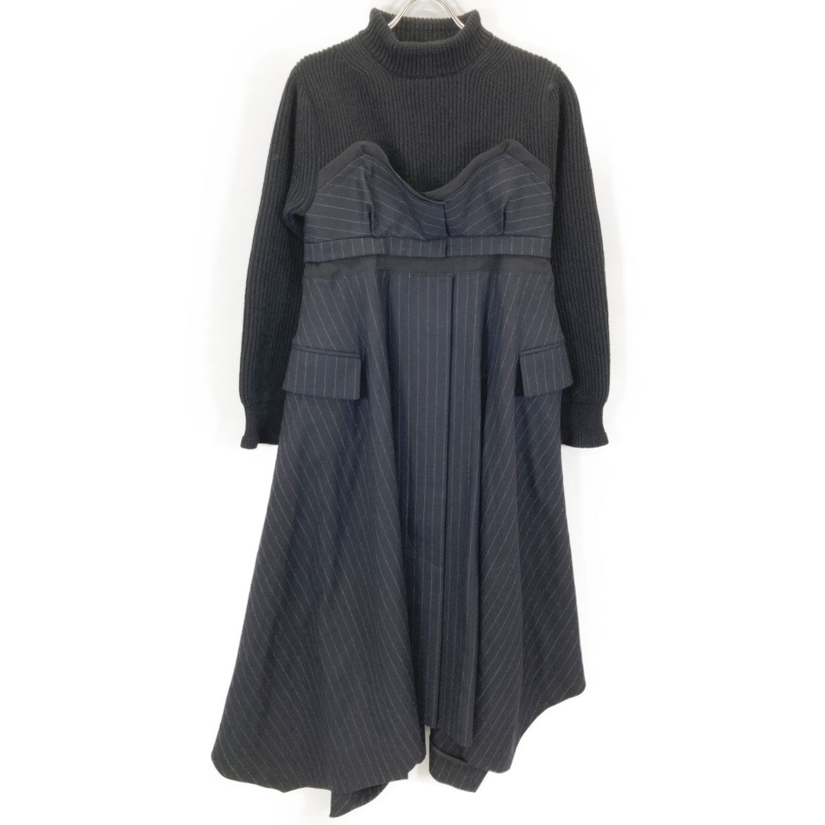 sacai サカイ 22-06327 Wool Knit×Chalk Stripe Dress ワンピース 1
