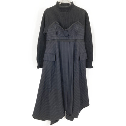 sacai サカイ 22-06327 Wool Knit×Chalk Stripe Dress ワンピース 1