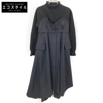 sacai サカイ 22-06327 Wool Knit×Chalk Stripe Dress ワンピース 1