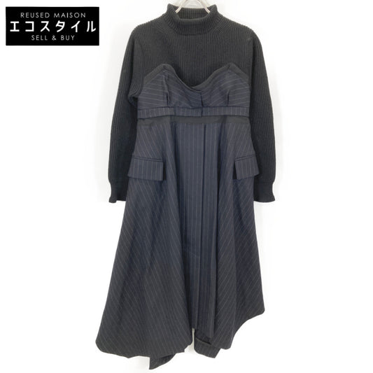 sacai サカイ 22-06327 Wool Knit×Chalk Stripe Dress ワンピース 1