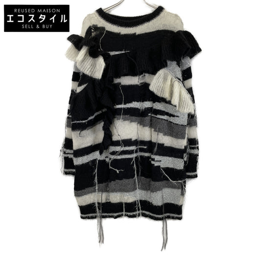 rurumu: ルルムウ rrm21AW-KN01 ﾌﾞﾗｯｸ ﾀﾞﾒ―ｼﾞ ﾓﾍｱ ﾆｯﾄ ワンピース F