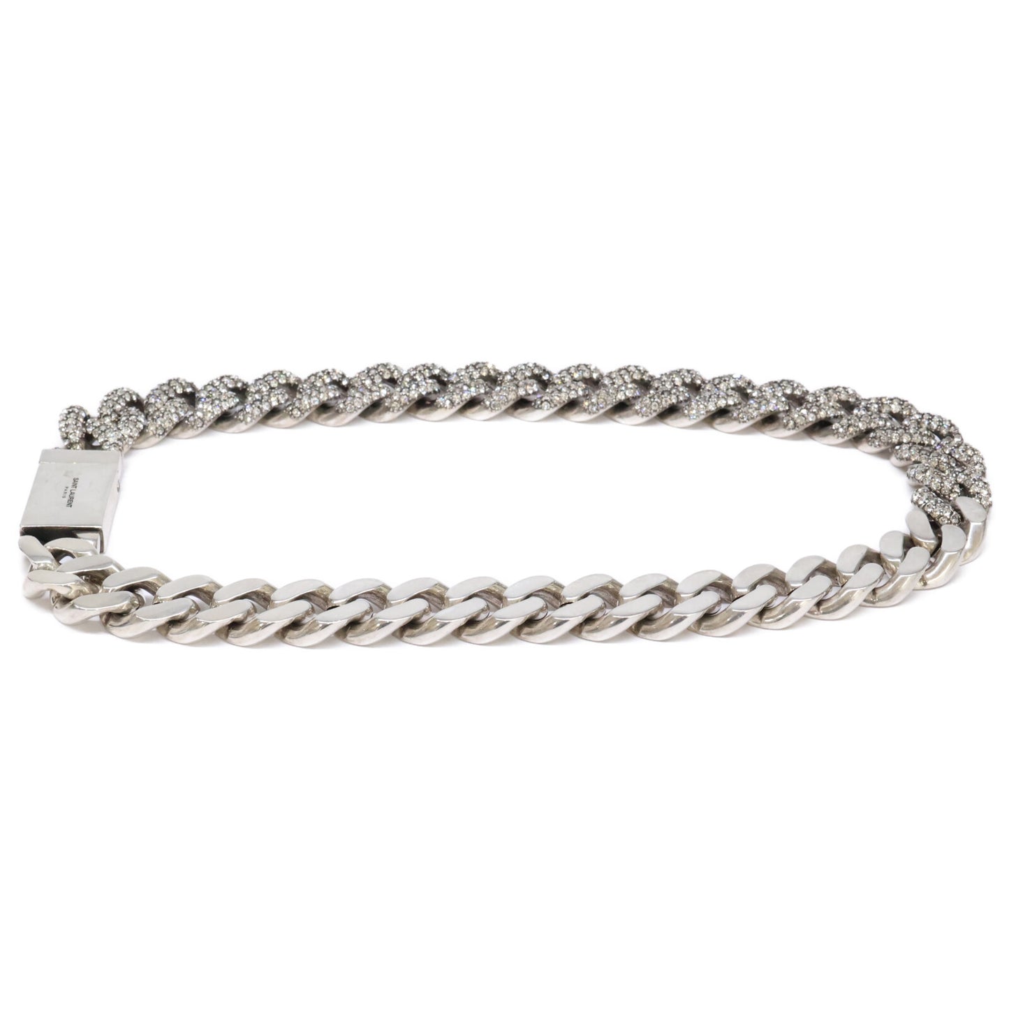 SAINT LAURENT PARIS サンローランパリ メタル/ラインストーン 喜平 チェーン ネックレス