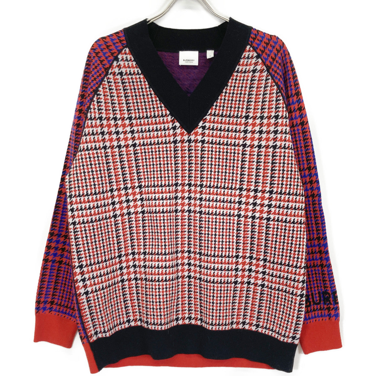 BURBERRY バーバリー 8037829 ﾘｶﾙﾄﾞﾃｨｯｼ期 ﾊｳﾝﾄﾞﾄｩｰｽ 袖ﾛｺﾞ Vﾈｯｸﾆｯﾄ トップス M