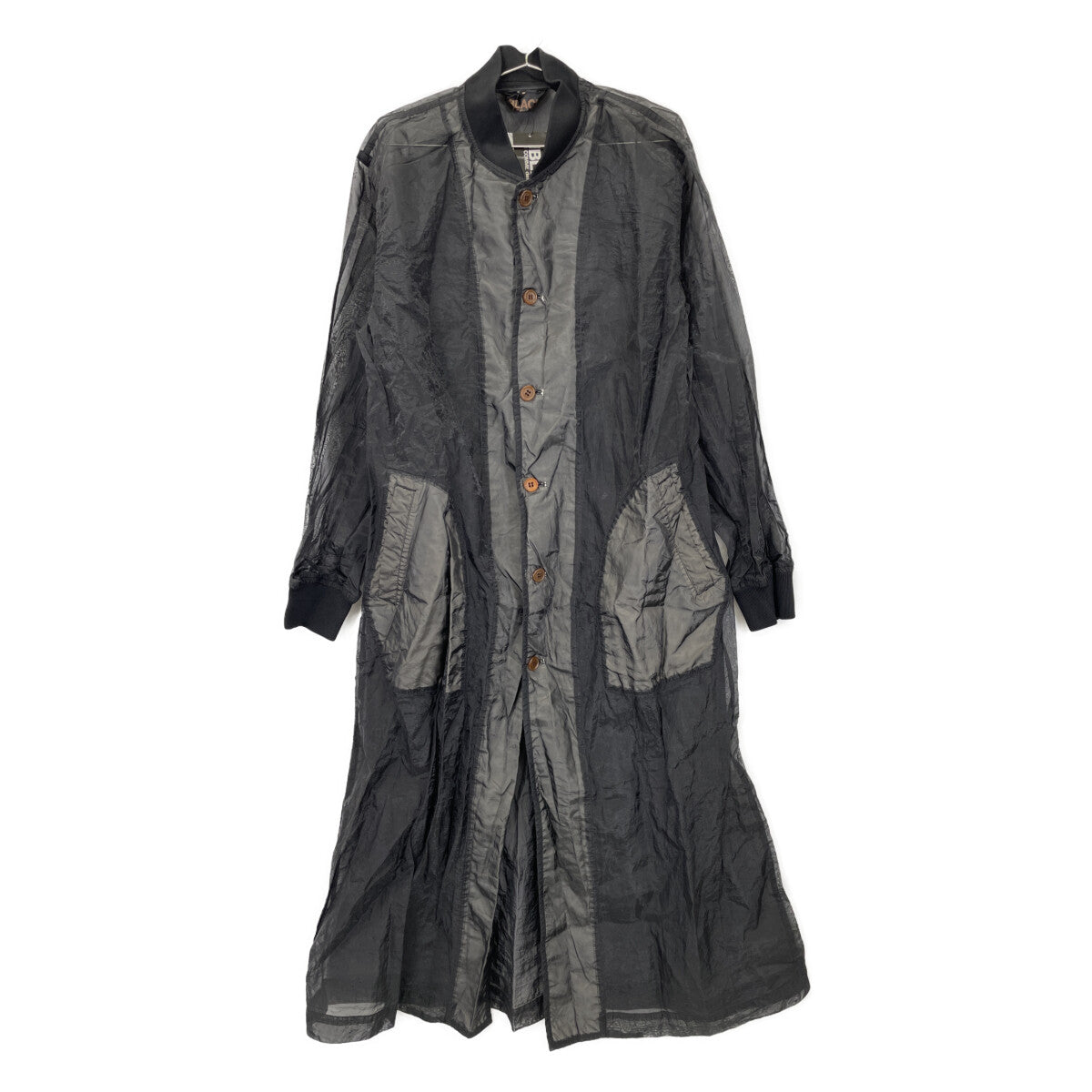 BLACKCOMMEdesGARCONS ブラックコムデギャルソン 1F-C002 ﾌﾞﾗｯｸ ﾌｨﾙﾀｰｸﾛｽ ｼｰｽﾙｰ ﾛﾝｸﾞｽﾀｯﾌｺｰﾄ コート L