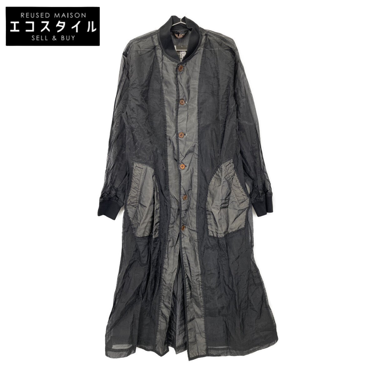 BLACKCOMMEdesGARCONS ブラックコムデギャルソン 1F-C002 ﾌﾞﾗｯｸ ﾌｨﾙﾀｰｸﾛｽ ｼｰｽﾙｰ ﾛﾝｸﾞｽﾀｯﾌｺｰﾄ コート L