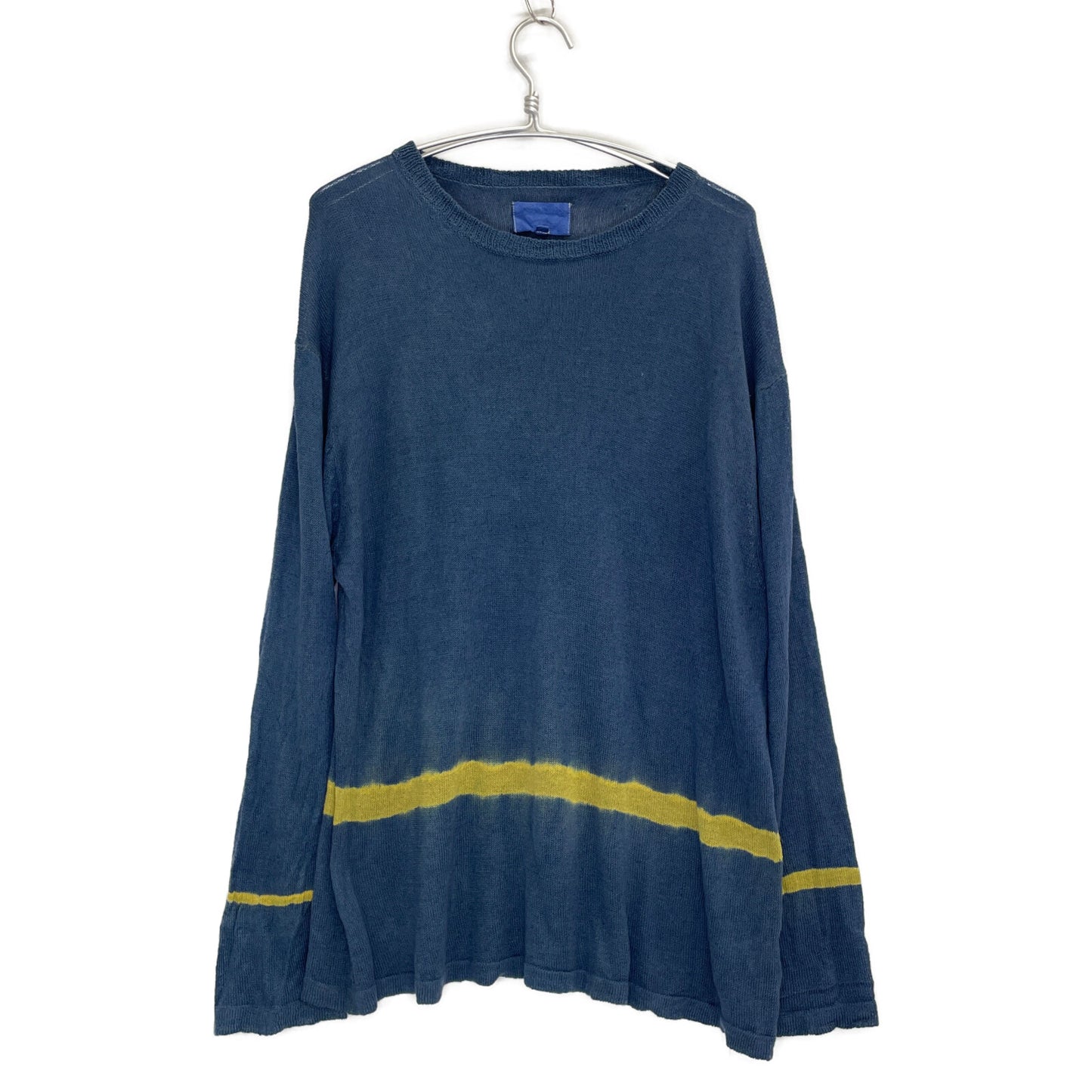 YOKOSAKAMOTO ヨーコサカモト 7ｹﾞｰｼﾞの天竺編みﾘﾈﾝ混ｻﾏｰﾆｯﾄ/先染め×愛知県有松絞りｵｰﾊﾞｰﾀﾞｲ トップス M