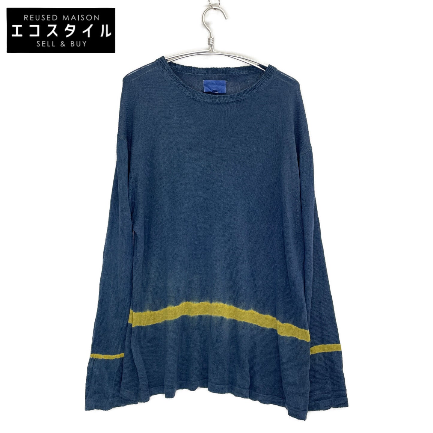 YOKOSAKAMOTO ヨーコサカモト 7ｹﾞｰｼﾞの天竺編みﾘﾈﾝ混ｻﾏｰﾆｯﾄ/先染め×愛知県有松絞りｵｰﾊﾞｰﾀﾞｲ トップス M