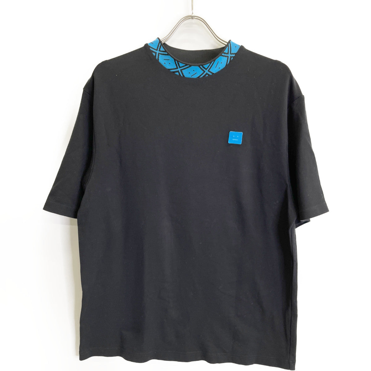 ACNE STUDIOS アクネ ストゥディオズ ﾌﾞﾗｯｸ×ﾌﾞﾙｰ ﾌｪｲｽﾊﾟｯﾁ Tｼｬﾂ トップス M