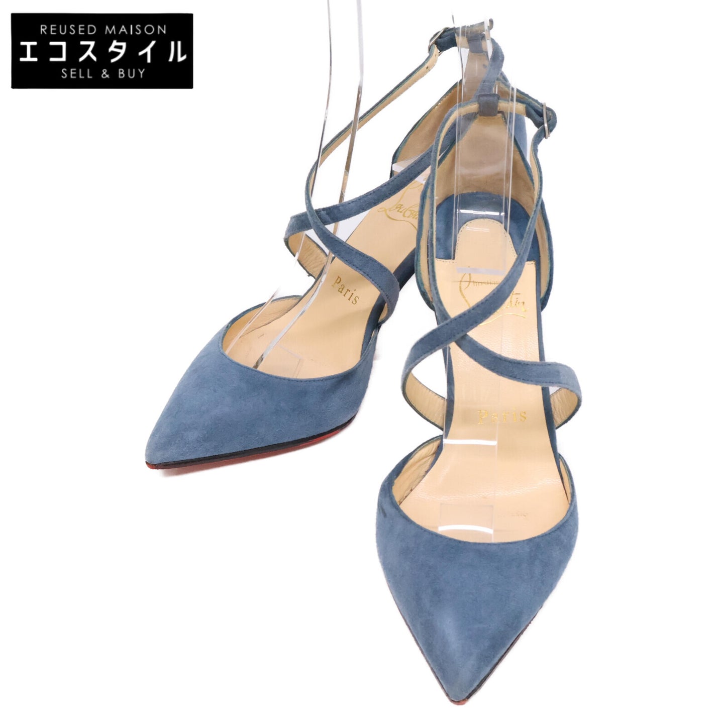 Christian Louboutin クリスチャンルブタン スエード クロスストラップ ポインテッドトゥ シューズ 34 1/2