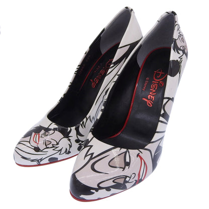 Diana ダイアナ 新品同様 ×マレフィセント クルエラ パテントレザー ヒールパンプス レディース ホワイト ブラック 22 1/2 シューズ 22.5