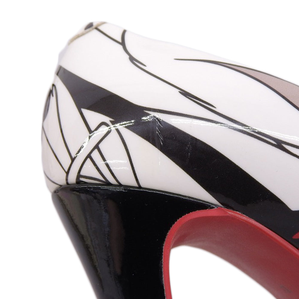 Diana ダイアナ 新品同様 ×マレフィセント クルエラ パテントレザー ヒールパンプス レディース ホワイト ブラック 22 1/2 シューズ 22.5