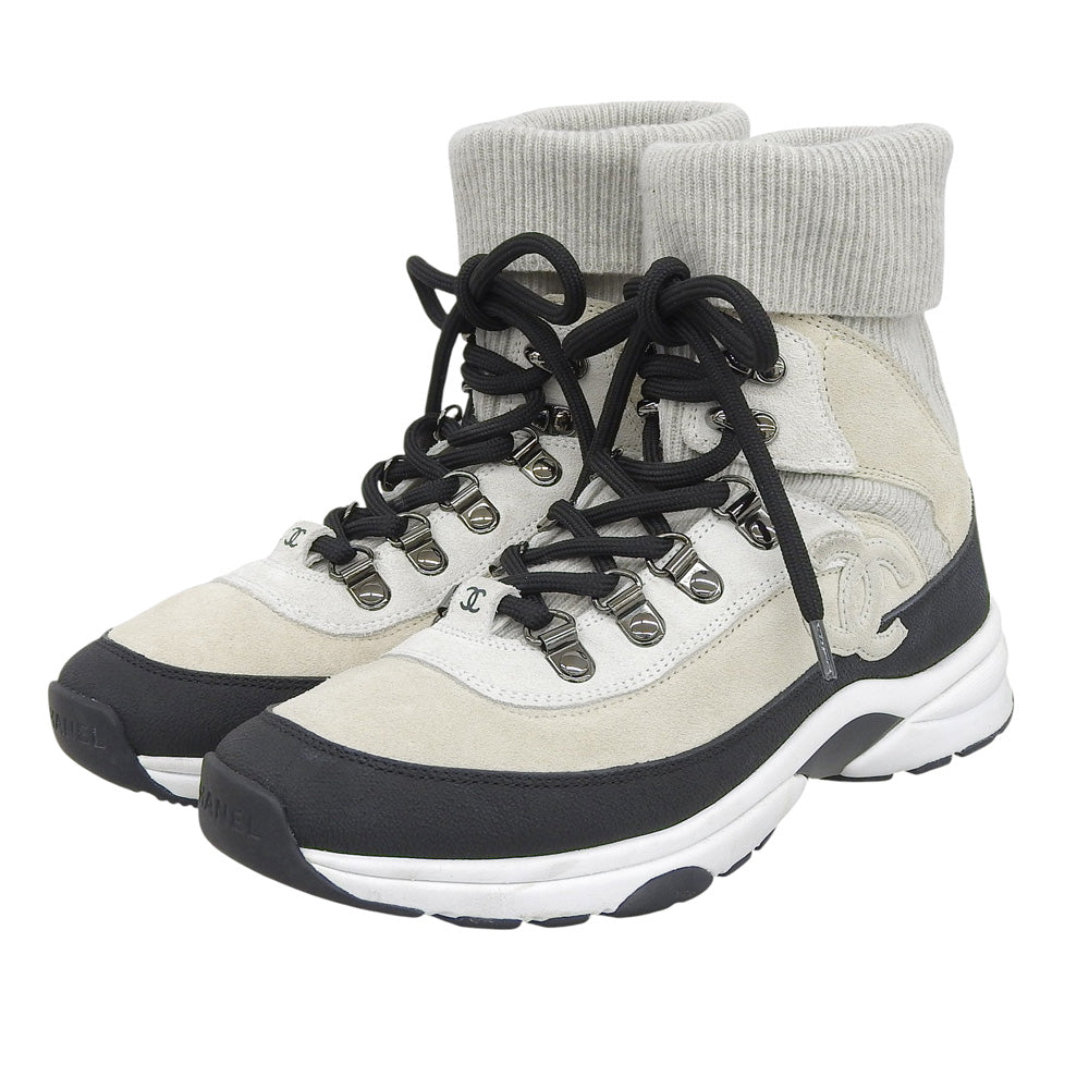 CHANEL シャネル スエードソックススニーカー シューズ レディース アイボリー ライトグレー ブラック 36 36G45204 23AW シューズ 36