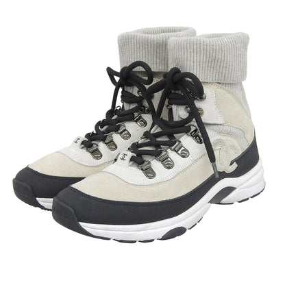 CHANEL シャネル スエードソックススニーカー シューズ レディース アイボリー ライトグレー ブラック 36 36G45204 23AW シューズ 36