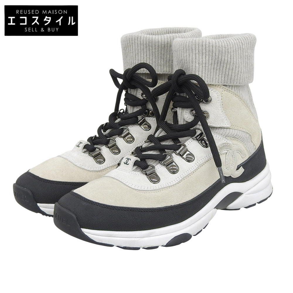 CHANEL シャネル スエードソックススニーカー シューズ レディース アイボリー ライトグレー ブラック 36 36G45204 23AW シューズ 36