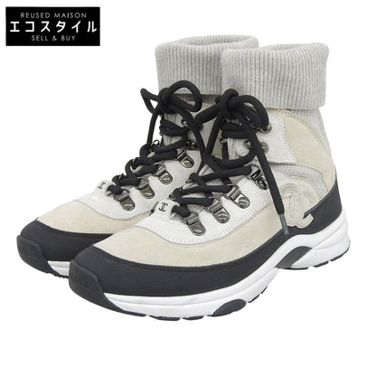 CHANEL シャネル スエードソックススニーカー シューズ レディース アイボリー ライトグレー ブラック 36 36G45204 23AW シューズ 36