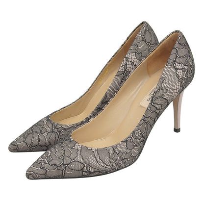 VALENTINO ヴァレンティノ レース ヒール ポインテッドトゥ パンプス レディース ブラック/ベージュ系 37 1/2 37.5 シューズ 37.5
