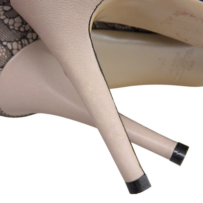 VALENTINO ヴァレンティノ レース ヒール ポインテッドトゥ パンプス レディース ブラック/ベージュ系 37 1/2 37.5 シューズ 37.5