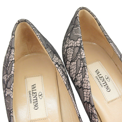 VALENTINO ヴァレンティノ レース ヒール ポインテッドトゥ パンプス レディース ブラック/ベージュ系 37 1/2 37.5 シューズ 37.5