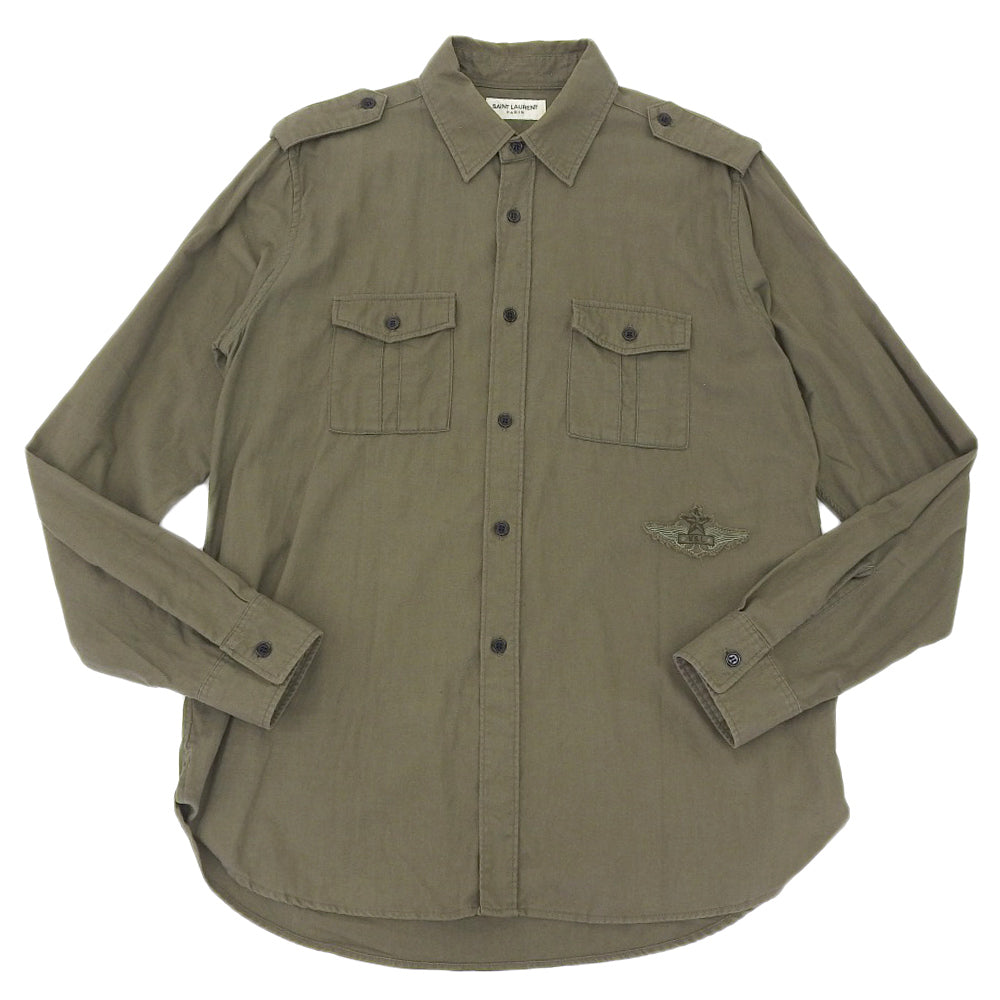 SAINT LAURENT PARIS サンローランパリ コットン 長袖シャツ トップス メンズ カーキ S 483073 トップス S