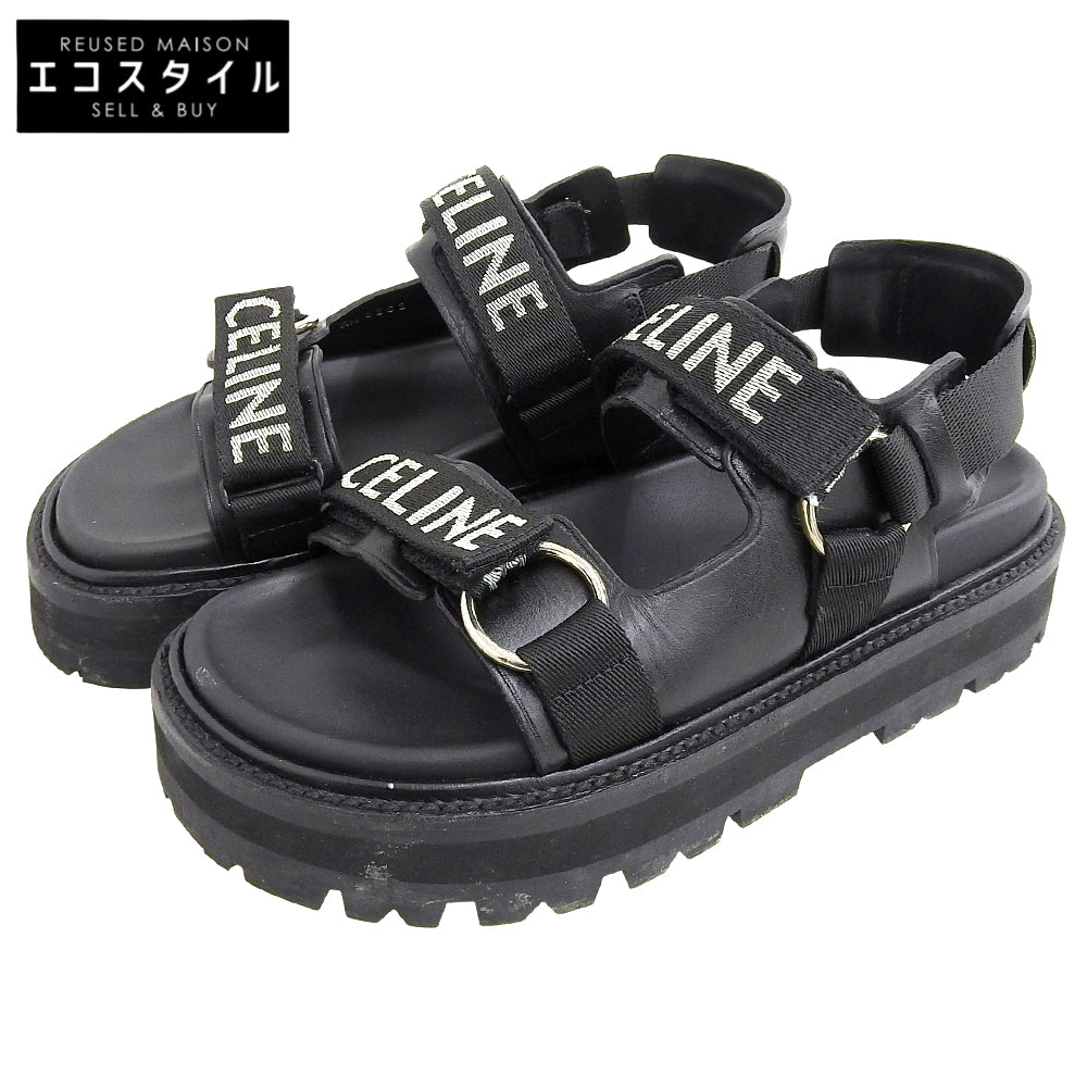 CELINE セリーヌ レザー×ファブリック サンダル BULKY シューズ レディース 黒 ブラック 38 1/2 RM1201 シューズ 38 1/2