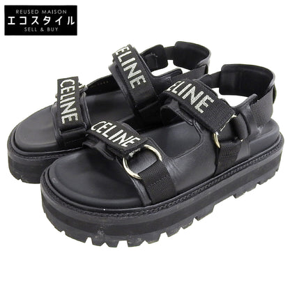 CELINE セリーヌ レザー×ファブリック サンダル BULKY シューズ レディース 黒 ブラック 38 1/2 RM1201 シューズ 38 1/2