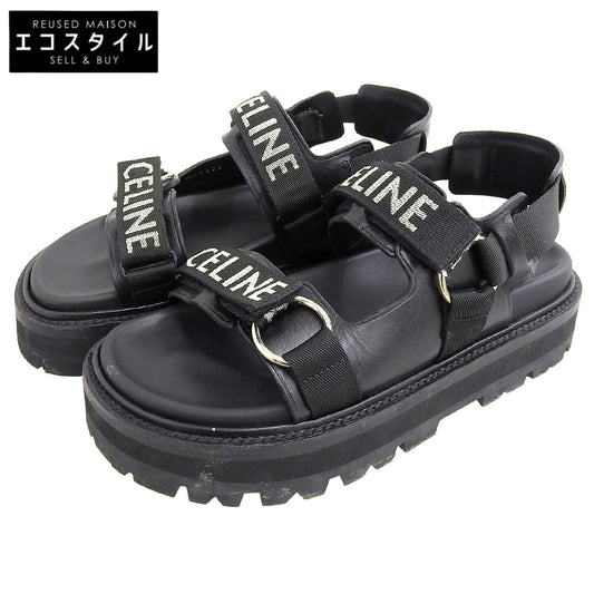 CELINE セリーヌ レザー×ファブリック サンダル BULKY シューズ レディース 黒 ブラック 38 1/2 RM1201 シューズ 38 1/2