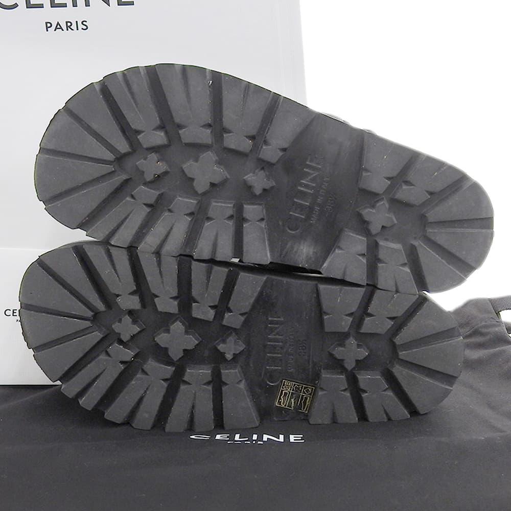 CELINE セリーヌ レザー×ファブリック サンダル BULKY シューズ レディース 黒 ブラック 38 1/2 RM1201 シューズ 38 1/2