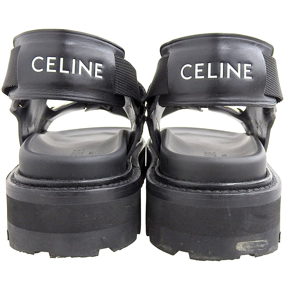 CELINE セリーヌ レザー×ファブリック サンダル BULKY シューズ レディース 黒 ブラック 38 1/2 RM1201 シューズ 38 1/2