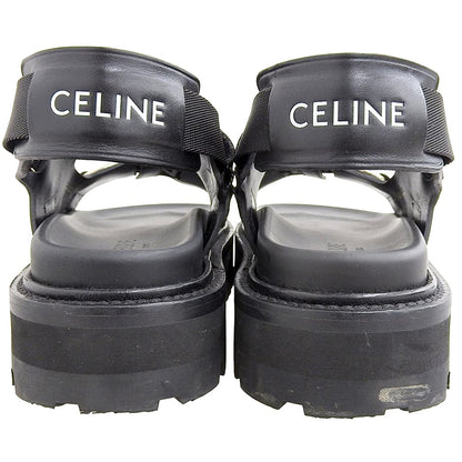 CELINE セリーヌ レザー×ファブリック サンダル BULKY シューズ レディース 黒 ブラック 38 1/2 RM1201 シューズ 38 1/2