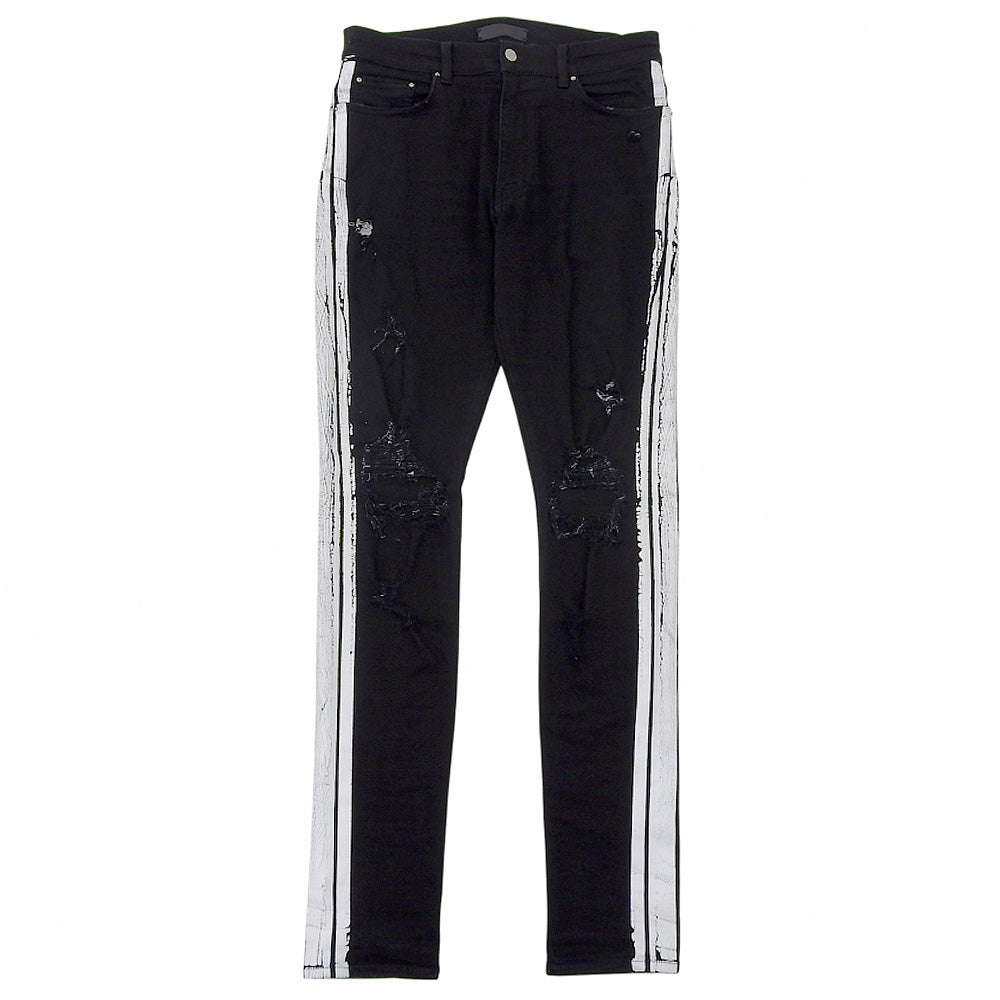 AMIRI アミリ ダメージ加工 サイドライン スキニー デニムパンツ ボトムス メンズ 黒 ブラック 34 ボトムス 34